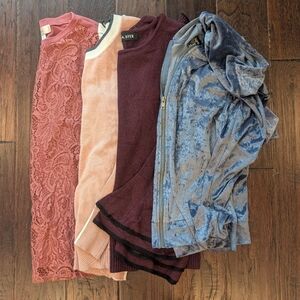 Women's Cute Sweaters Bundle Lot Of 4 in Pink, Burgundy, and Blue Size Medium